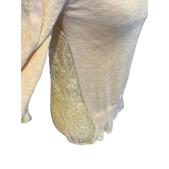 Poof!  Champagne Color Scoop Neck Long Sleeve Lightweight Knit Sweater with Rose - Picture 3 of 10